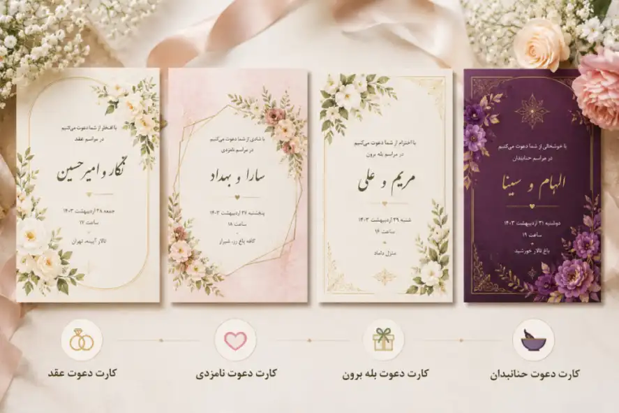 نمونه کارت دعوت عقد و نامزدی دیجیتال با طراحی گلدار و شیک