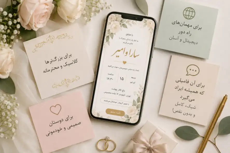 کارت دعوت عروسی شیک دیجیتال برای ارسال به مهمان‌ها